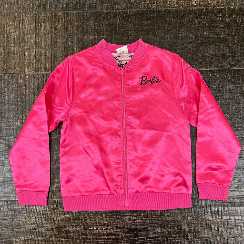 Barbie Satin Varsity Pink Zip Full Lenght Sleeves Jacket Kids Size L